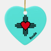 Zia Heart Add Name New Mexico KerstTree Gift Keramisch Ornament (Achterkant)