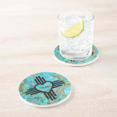 Zia Heart Turquoise op Sandstone Custom Name Zandsteen Onderzetter (Zijkant)