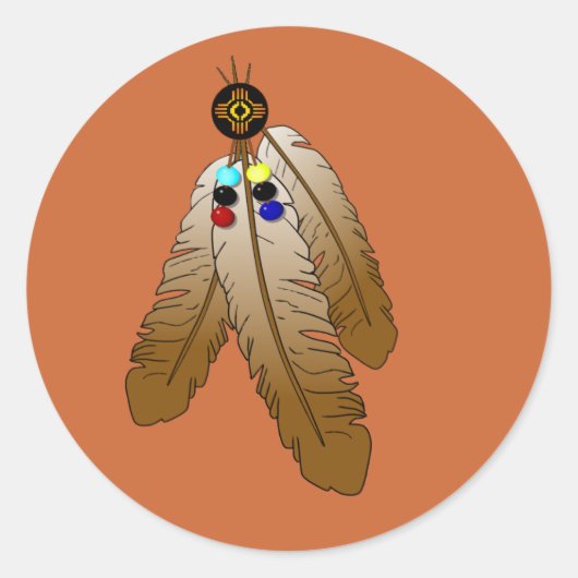 Zia Sun en Feathers Ronde Sticker (Voorkant)