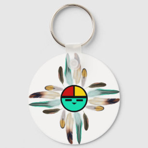 Zia Sun God met de veren Sleutelhanger