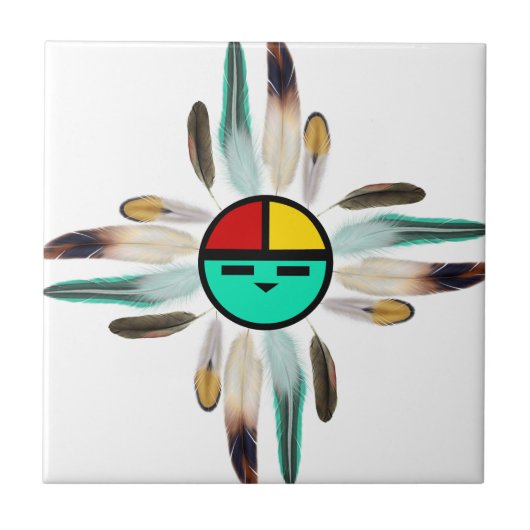 Zia Sun God met de veren Tegeltje (Voorkant)