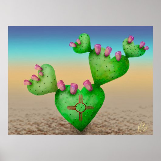 Zia Sun Heart Nopales woestijnscène New Mexico Poster (Voorkant)