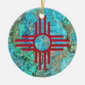 Zia Symbol Turquoise Year Kerstboom Keramisch Ornament (Voorkant)