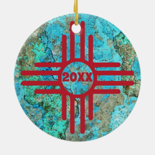 Zia Symbol Turquoise Year Kerstboom Keramisch Ornament (Achterkant)
