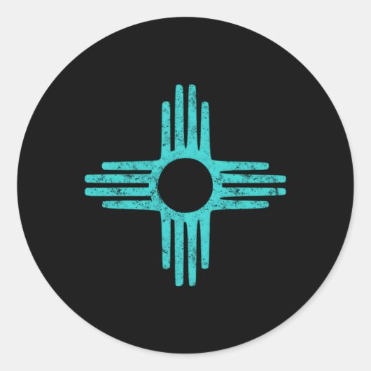 Zia Symbool New Mexico Turquoise Ronde Sticker (Voorkant)