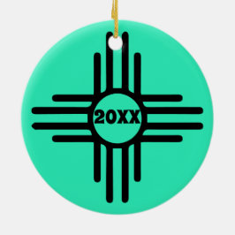 Zia Symbool Voeg kerstboom toe Turquoise Holiday Keramisch Ornament