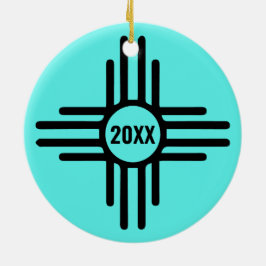 Zia Symbool Voeg kerstboom toe Turquoise Holiday Keramisch Ornament