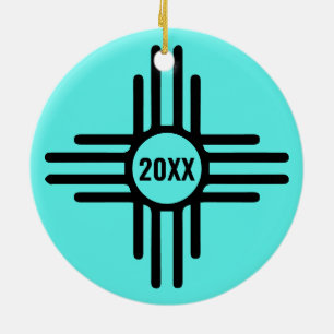 Zia Symbool Voeg kerstboom toe Turquoise Holiday Keramisch Ornament