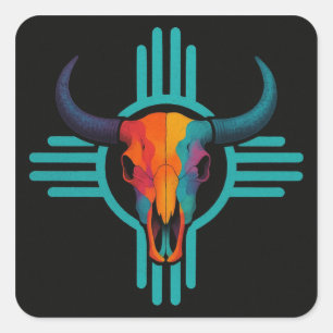 Zia Zon Stier Schedel Vierkante Sticker