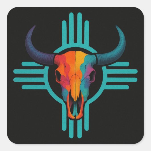 Zia Zon Stier Schedel Vierkante Sticker (Voorkant)