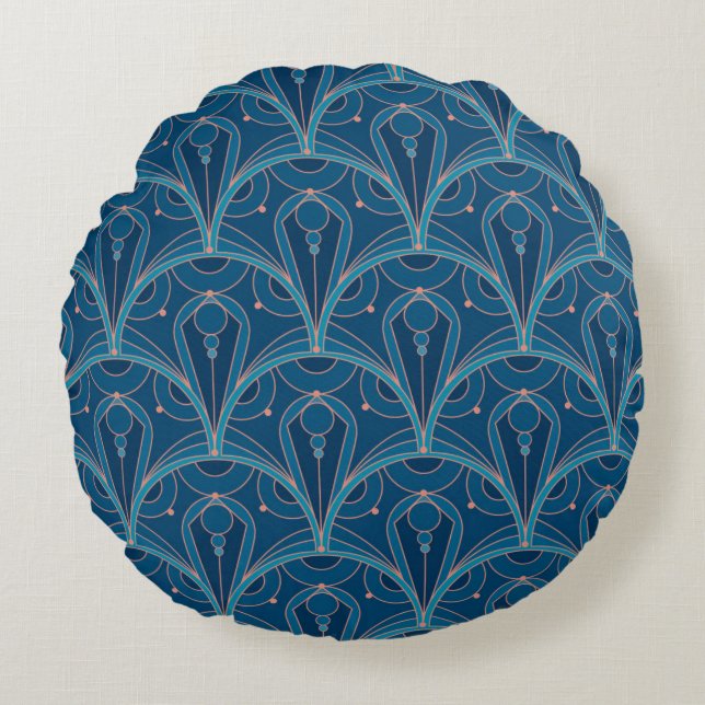 Zich herhalend geometrisch Art Deco-patroon Rond Kussen (Voorkant)