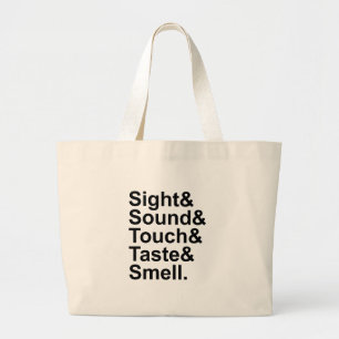 Zicht Geluid Aanraking Smaak Reuk Vijf Zintuigen Grote Tote Bag