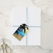 Zicht-op-de-dag Strand & Palmbomen Tropische Gift  Cadeaulabel (Met Touw)