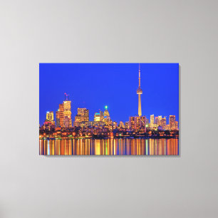 Zicht op de skyline van Downtown Toronto 's nachts Canvas Afdruk