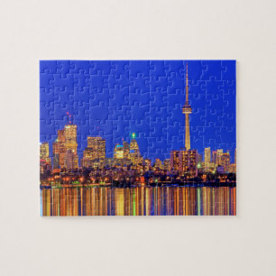 Zicht op de skyline van Downtown Toronto 's nachts Legpuzzel