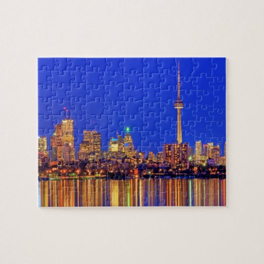 Zicht op de skyline van Downtown Toronto 's nachts Legpuzzel (Horizontaal)