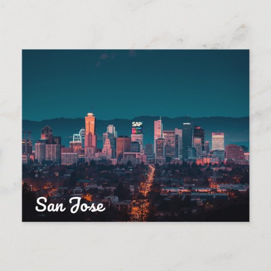 Zicht op de skyline van San Jose 's nachts Briefkaart (Voorkant)