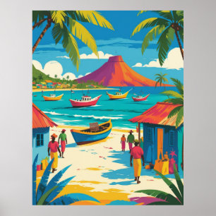 Zicht op het Caribische eilandleven uit de jaren 5 Poster