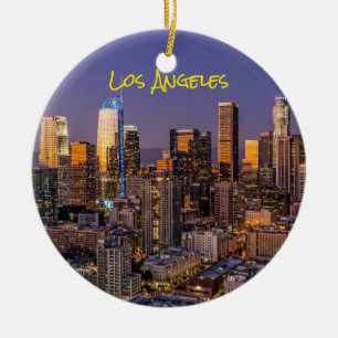 Zicht op het centrum van Los Angeles bij schemerin Keramisch Ornament