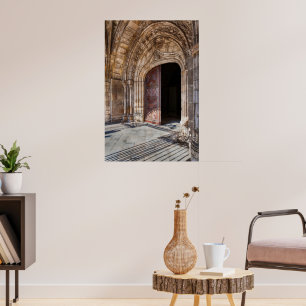 Zicht op het portaal van de kathedraal van Braga.  Poster
