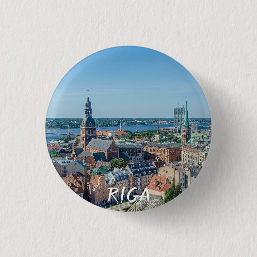 Zicht op het stadscentrum van Riga vanuit de hoogt Ronde Button 3,2 Cm (Voorkant)