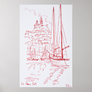 Zicht op Notre-Dame de la Garde   Oude haven, Mars Poster