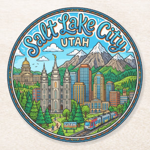 Zicht op Salt Lake City Utah Ronde Kartonnen Onderzetter