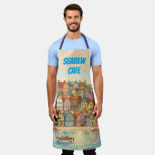 Zicht op zee gekleurde huizen Cafe, B&B Personalis Schort (Gedragen)