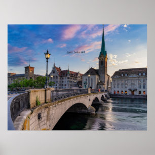 Zicht op Zürich, Zwitserland, Poster
