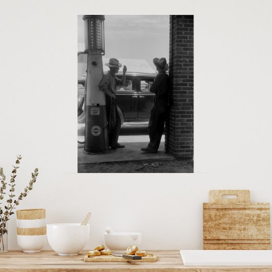  zichtbare gaspomp en auto's van 1940 poster (Keuken)