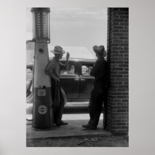 zichtbare gaspomp en auto's van 1940 poster