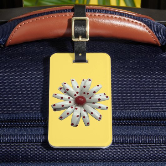 Zichtbare Retro 60s Red Dot Dotted Daisy Flower Bagagelabel (Voorkant Insitu 2)