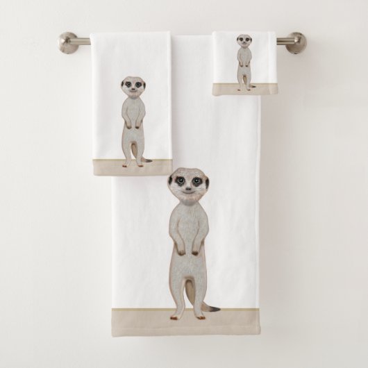 Zichtbare stokstaartje op Beige & Wit Bad Handdoek (Insitu)