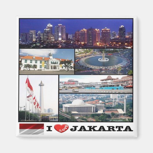 zID017 i love JAKAR collage, Indonesia, Fridge Magneet (Voorkant)