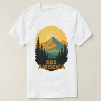 Zie Amerika Vintage Berg Reis Kunst T-shirt