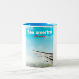 Zie Amerika "vliegen vandaag" vintage vakantieprin Tweekleurige Koffiemok