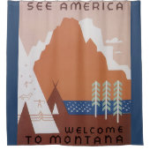 Zie Amerika Welkom in Montana, Oude Reisposter Douchegordijn (Voorkant)