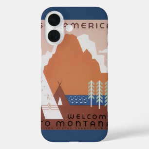 Zie Amerika Welkom in Montana, Vintage Reis iPhone 16 Hoesje