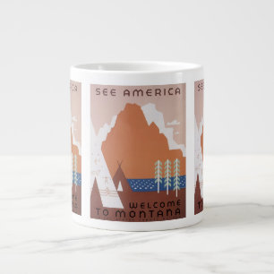Zie Amerika Welkom in Montana, Vintage Reis Grote Koffiekop