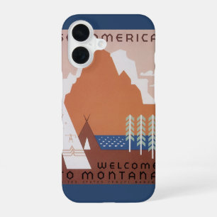 Zie Amerika Welkom in Montana, Vintage Reis iPhone 16 Hoesje