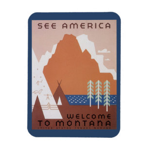 Zie Amerika Welkom in Montana, Vintage Reis Magneet