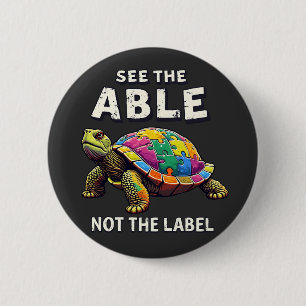 Zie de Able, niet het label Autisme Schildpad lief Ronde Button 5,7 Cm