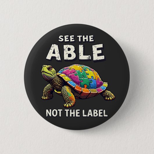 Zie de Able, niet het label Autisme Schildpad lief Ronde Button 5,7 Cm (Voorkant)