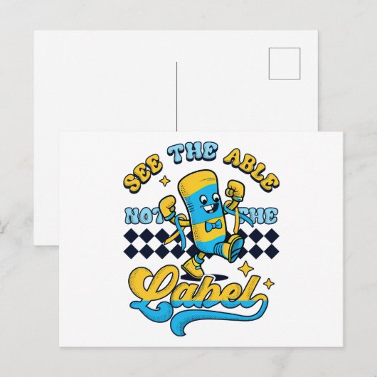 zie de ‘ able not label down syndrome awareness’ briefkaart (Voorkant / Achterkant)