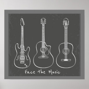Zie de muziekwoordspeling Retro guitar trio Poster