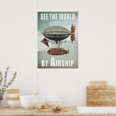 Zie de wereld door het luchtschip | Steampunkreize Poster (Keuken)