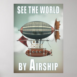 Zie de wereld door het luchtschip | Steampunkreize Poster