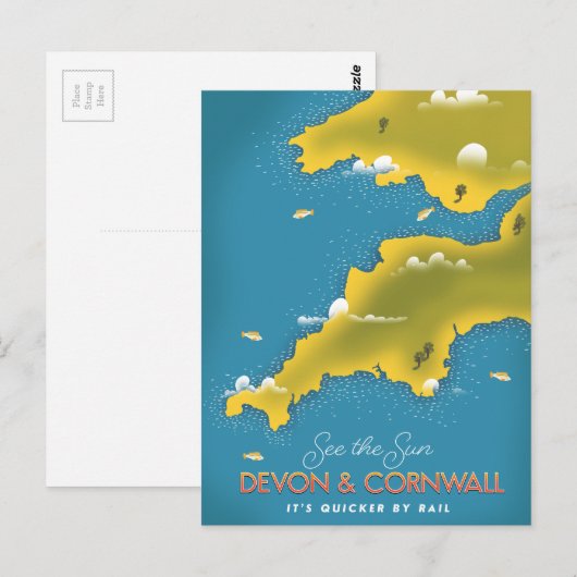 Zie de zon - Devon & Cornwall reisposter. Briefkaart (Voorkant / Achterkant)