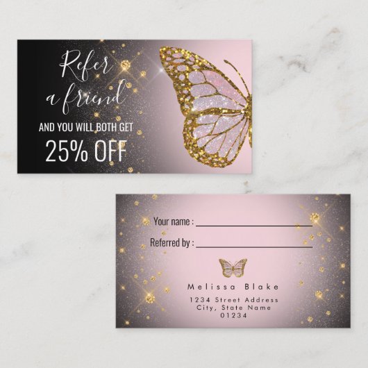 zie een vriend vlinder op zwarte verwijzingskaart visitekaartje (Voorkant / Achterkant)