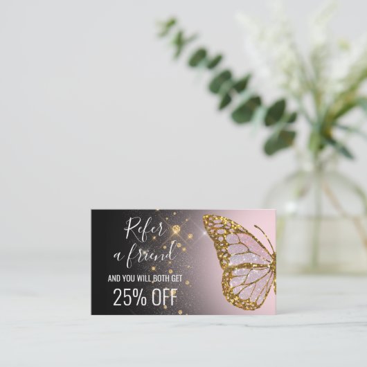 zie een vriend vlinder op zwarte verwijzingskaart visitekaartje (Staand voorkant)